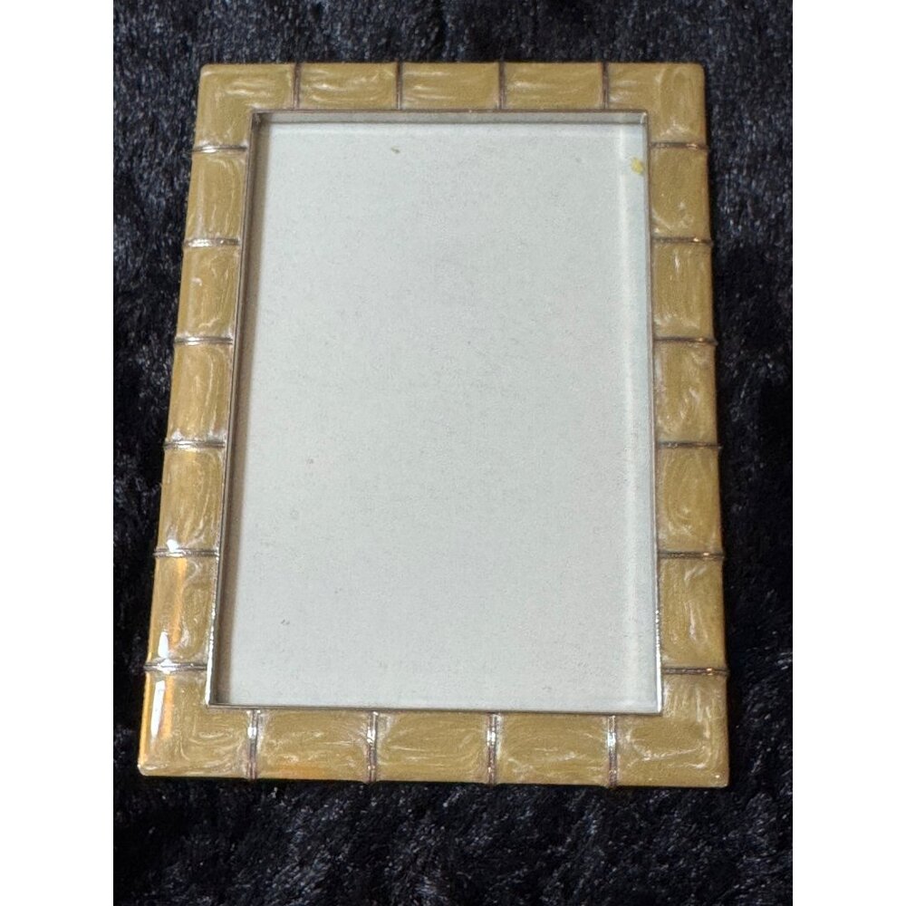 Gold & Silver Tone Enamel Bamboo Design Picture Frame 5.5" X 3.5" Picture